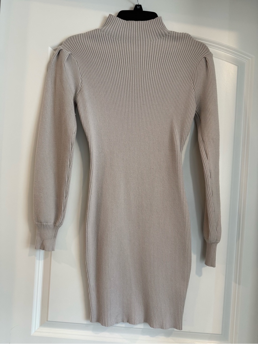 Ribbed Mock-Neck Long Sleeve Bodycon Dress - grey